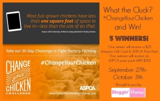 What the Cluck? Change Your Chicken and Win an ASPCA prize pack and a $25 Amazon GC. Ends 10-11-15. US 18+.